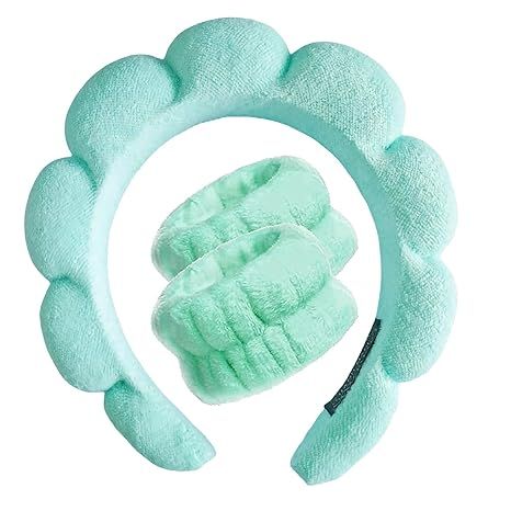 Spa Headband for Washing Face Wristband Set Sponge Makeup Skincare,Terry Cloth Bubble Soft Get Re... | Amazon (US)