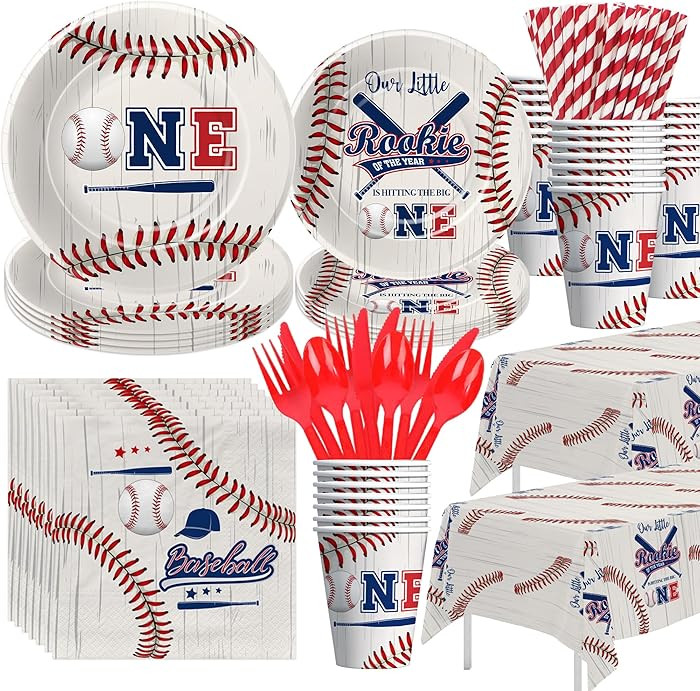 Baseball First Birthday Party Supplies - Rookie of The Year 1st Birthday Decorations Tableware, P... | Amazon (US)