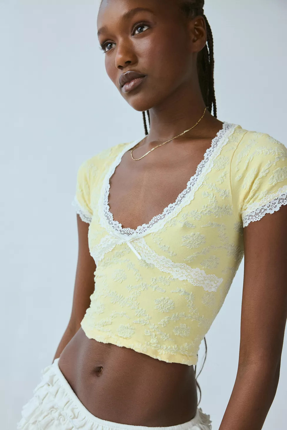 Out From Under Bella Seamless Knit Lace Trim Crop Tee | Urban Outfitters (US and RoW)