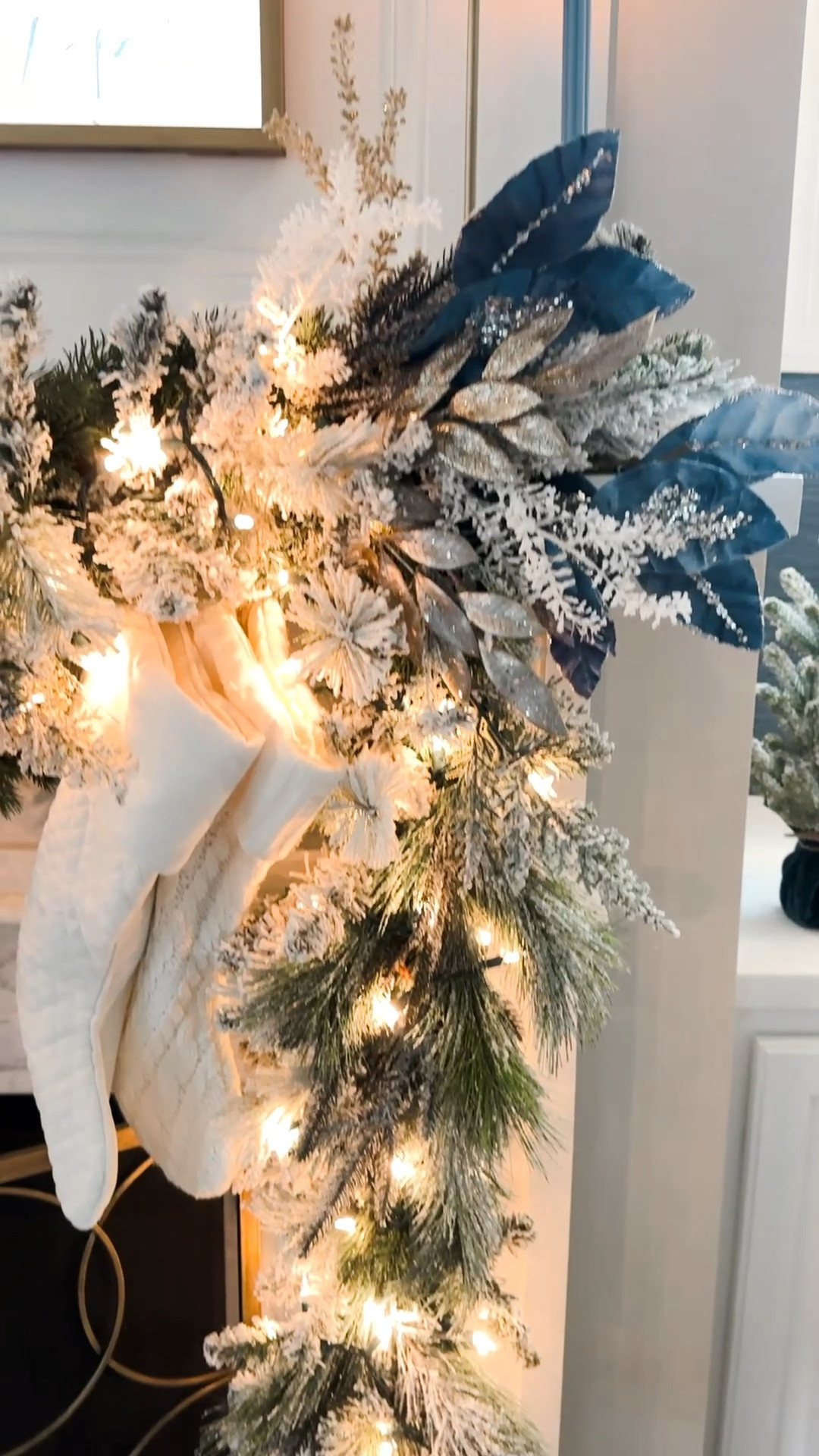 Blue and white coastal Grandmillennial Christmas garland
Mantel garland 
Flocked
Pine
Real touch

#LTKFindsUnder50 #LTKHoliday #LTKHome