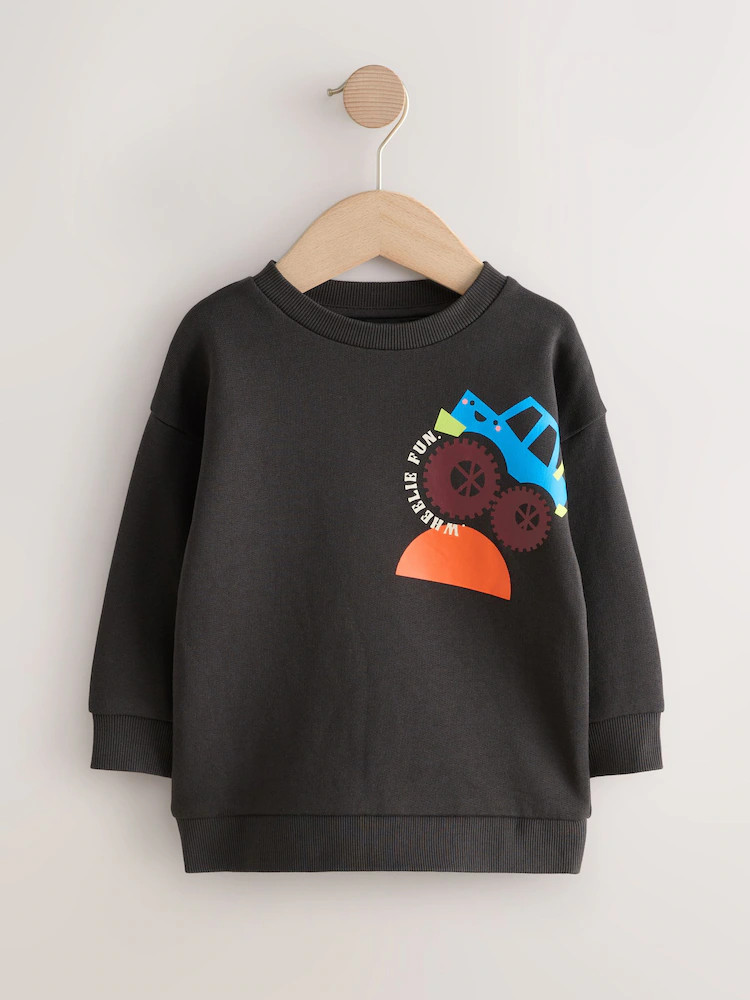 Charcoal Grey Bright Back Printed Crew Neck Jersey Sweatshirt (3mths-7yrs) | Next US