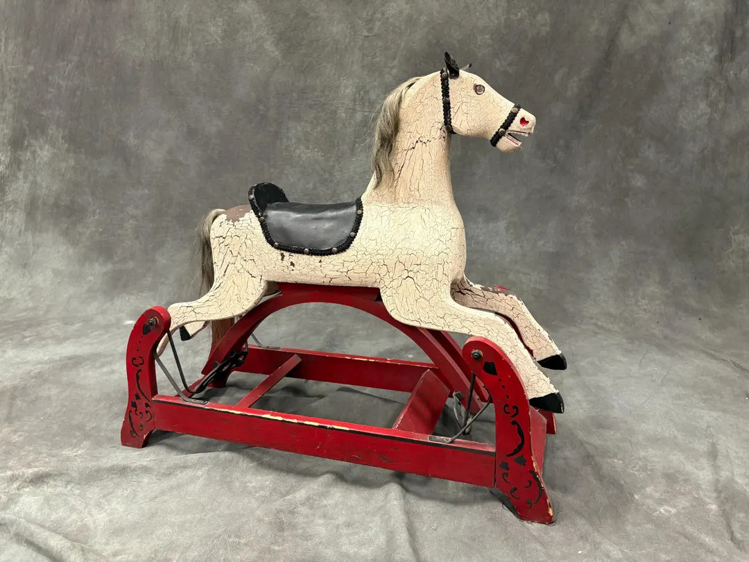 Antique Wooden Rocking Horse on Red Glider Base – Early 1900s Hand-carved Folk Art Toy - Etsy | Etsy (US)