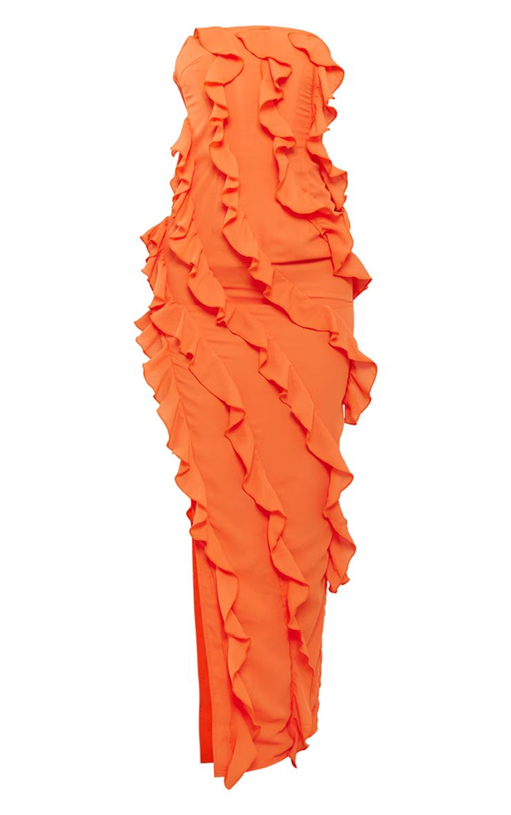 Orange Bandeau Asymmetric Frill Detail Maxi Dress | PrettyLittleThing US