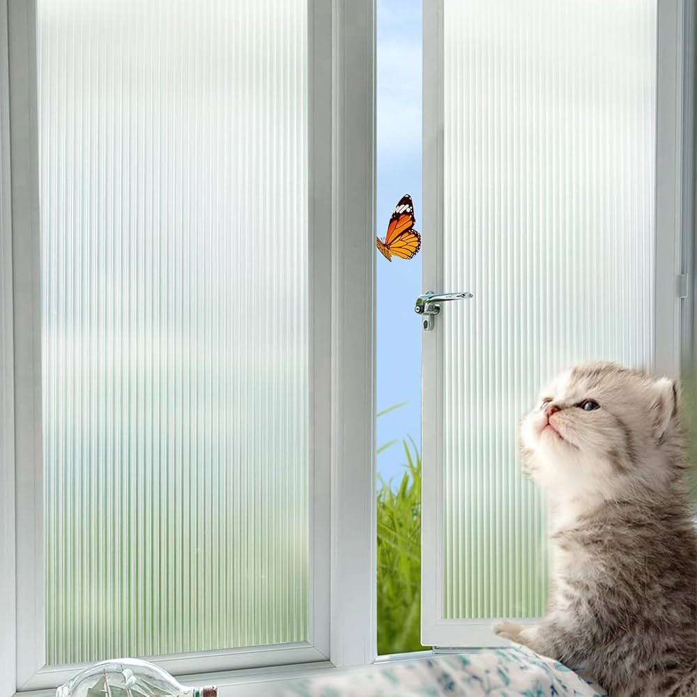 Windimiley Window Privacy Film Frosted Fluted Glass Window Clings Reeded Glass Bathroom Static Cl... | Amazon (US)