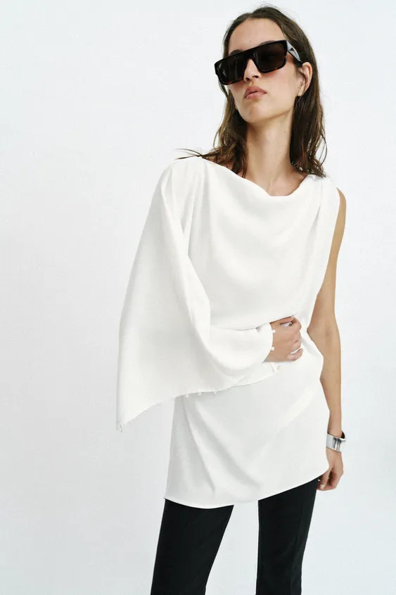 ASYMMETRIC PEARL TUNIC BLOUSE | Zara US