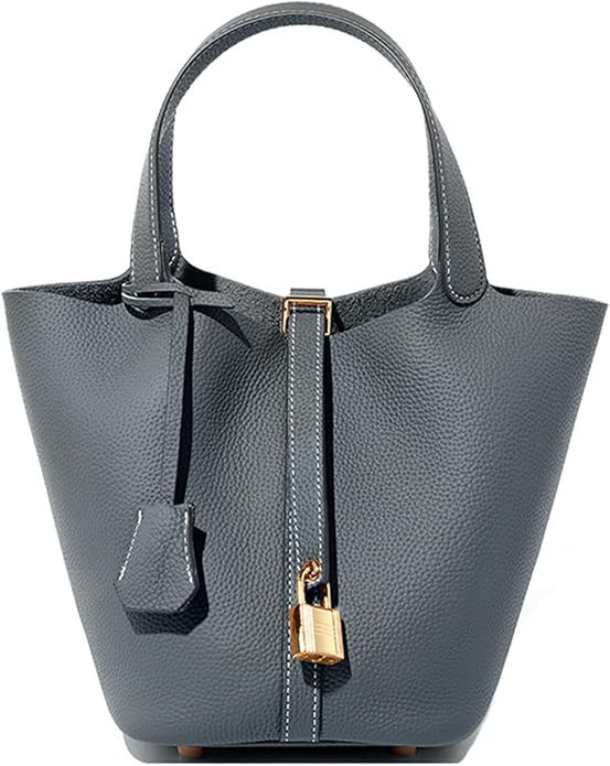 Genuine Leather Bucket Bag for Women Stylish Lock Design Small Satchel Purses Handbags Daily Casu... | Amazon (US)