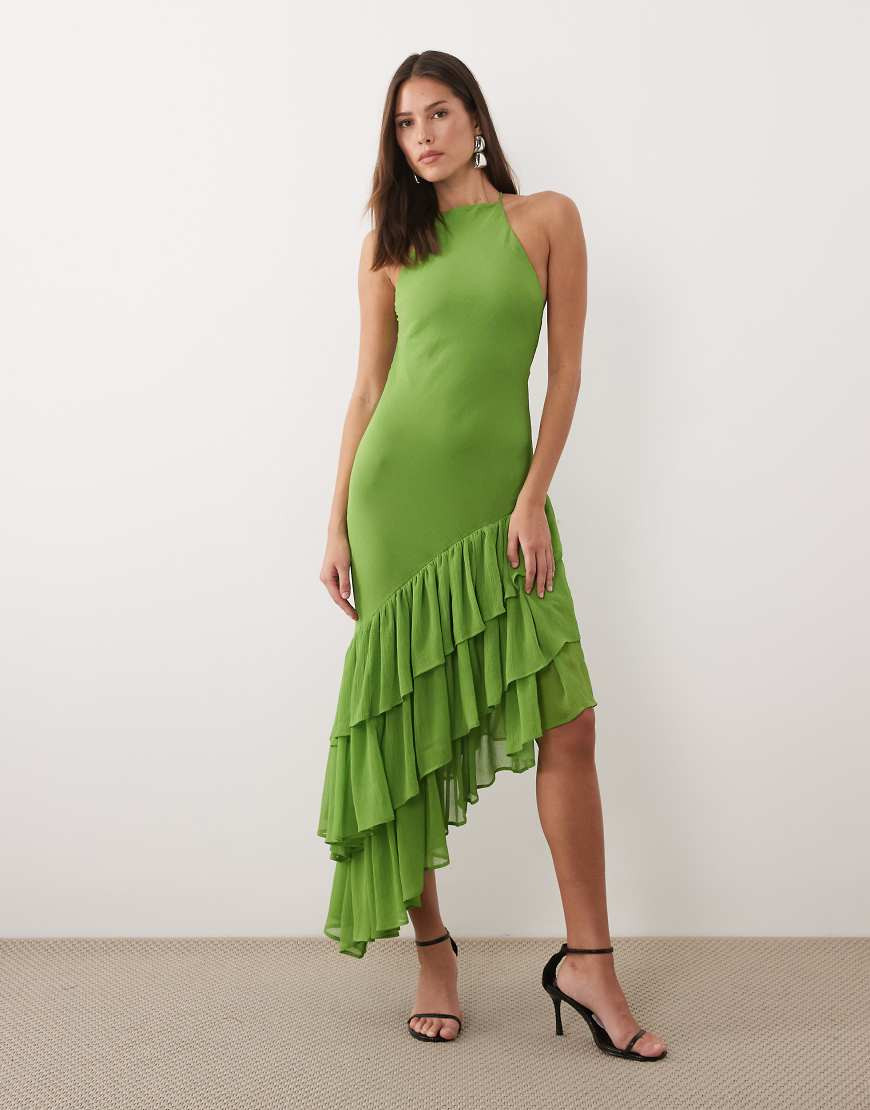 ASOS DESIGN cami ruffle hem maxi dress in green-Multi | ASOS (Global)