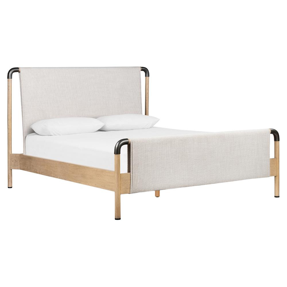 Jackson Modern Classic White Performance Brown Solid Oak Wood Bed - Queen | Kathy Kuo Home