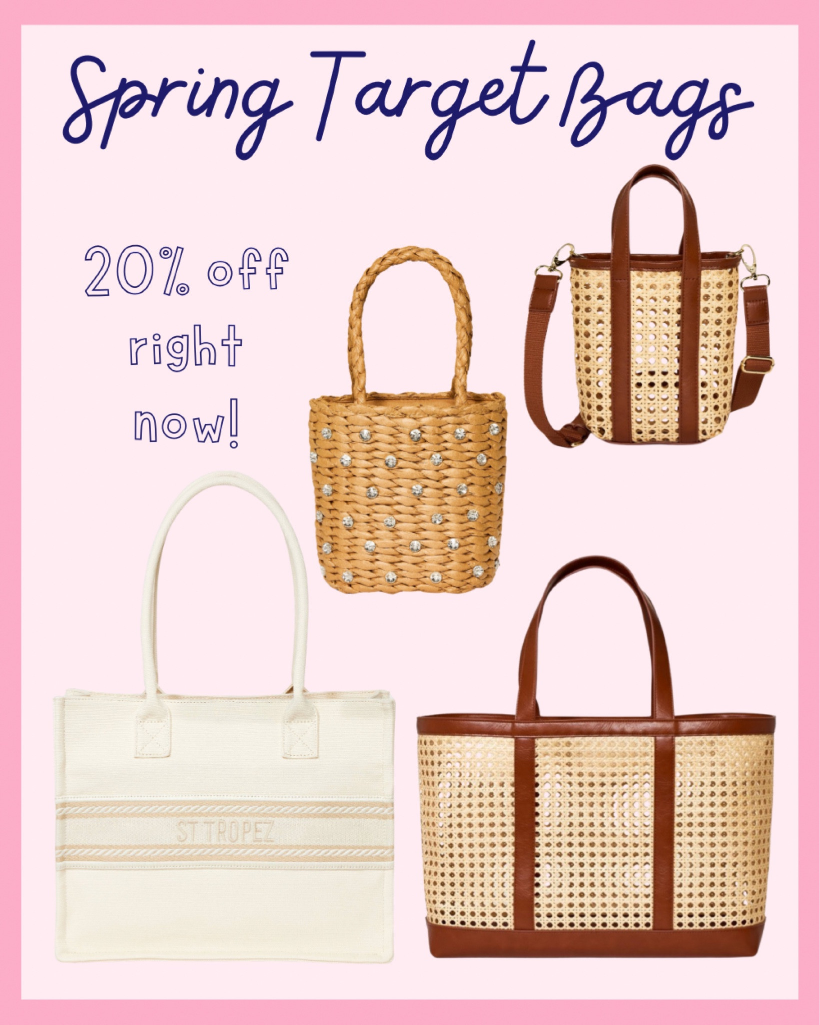 Spring Target Bags! All of these are 20% off right now!! I have two of them and love them!!

#LTKSeasonal #LTKsalealert #LTKtravel
