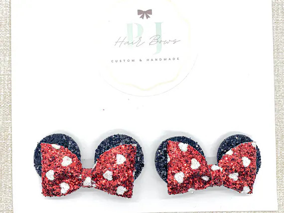 Minnie Mouse Pigtail Hair Bow Set  Minnie Mouse Piggies  - Etsy | Etsy (US)