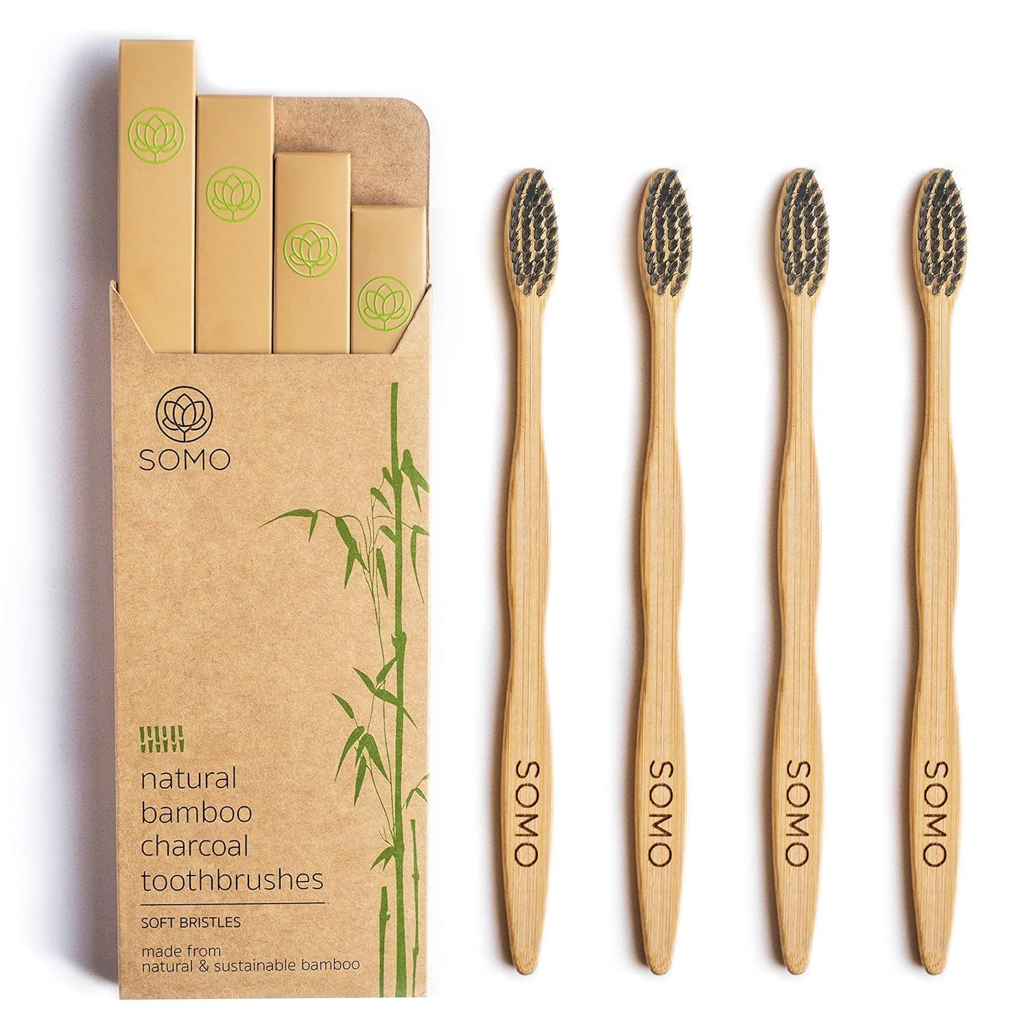 Somo Natural Charcoal Bamboo Adult Toothbrush, Organic Plant Based Soft BPA Free Bristles Eco Fri... | Amazon (US)