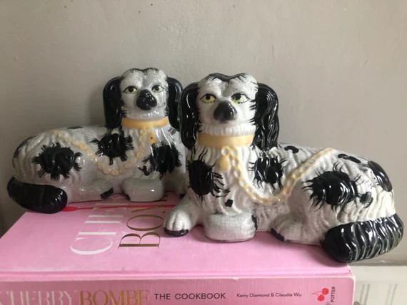 Staffordshire repo mantle dogs - black and white, made in England, British decor, traditional dec... | Etsy (US)