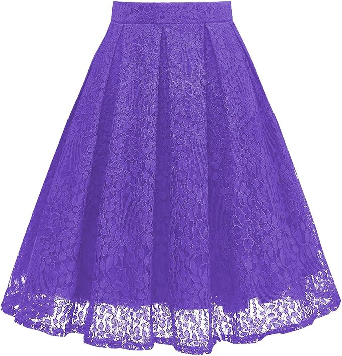 Girstunm Women High Waist Pleated A-Line Knee Length Lace Pockets Skirt | Amazon (US)