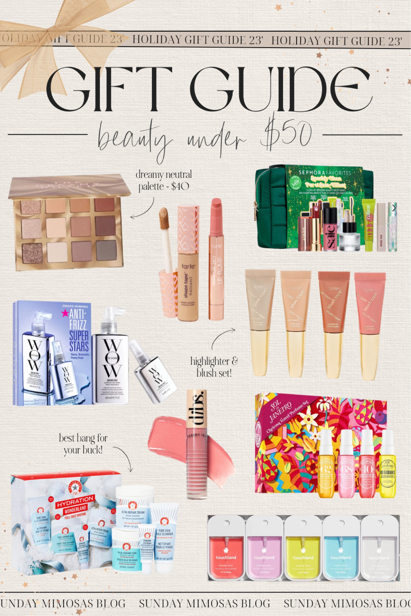 HOLIDAY GIFT GUIDE: Beauty Gifts under $50 🎁☃️ Here are our top recommended beauty gift ideas that any girl is guaranteed to love. 

From the best selling Tarte shape tape and juicy lip balm set to the Sol de Janeiro mist set, you can’t go wrong with these holiday beauty gifts for her!

Skincare gift sets, makeup gift sets, Sephora holiday gifts, Sephora gift sets. Sephora sale, holiday beauty gift sets, Sephora beauty gift sets, Christmas gifts for teen girls, Tarte holiday gifts, Tarte gift ideas, first aid beauty gift set, Color wow hair, dibs beauty lip gloss, teen girl gift, tween girl gifts, gifts for her, gift guide for her, gifts for sister, gifts for girlfriend, gifts for daughter, teenage girl gifts, teen girl gift guide, Christmas gifts for college girl

#LTKHoliday #LTKGiftGuide #LTKCyberWeek