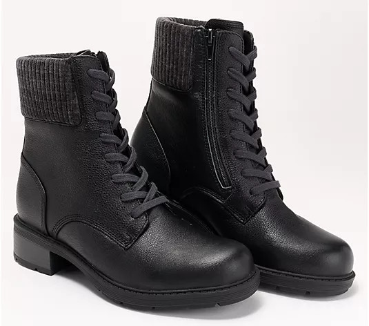 Clarks Collections Leather Lace-Up Ankle Boot - Hearth Sky - QVC.com | QVC