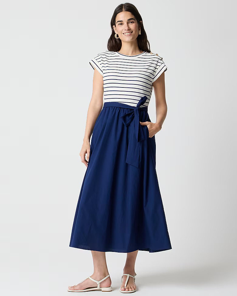 Button-shoulder tie-waist knit mixy dress | J.Crew Factory