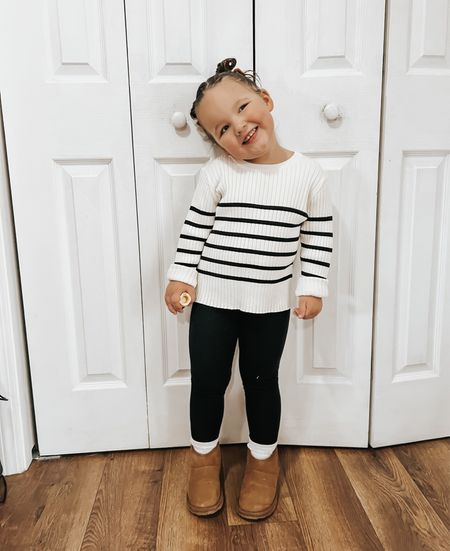 Toddler outfit / toddler sweater / striped sweater / black and white / H&M /toddler H&M / toddler Ugg dupe / toddler boots / toddler winter outfit 

#LTKkids #LTKstyletip