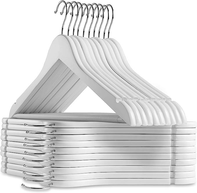 Casafield - 20 White Wooden Suit Hangers - Premium Lotus Wood with Notches & Chrome Swivel Hook f... | Amazon (US)