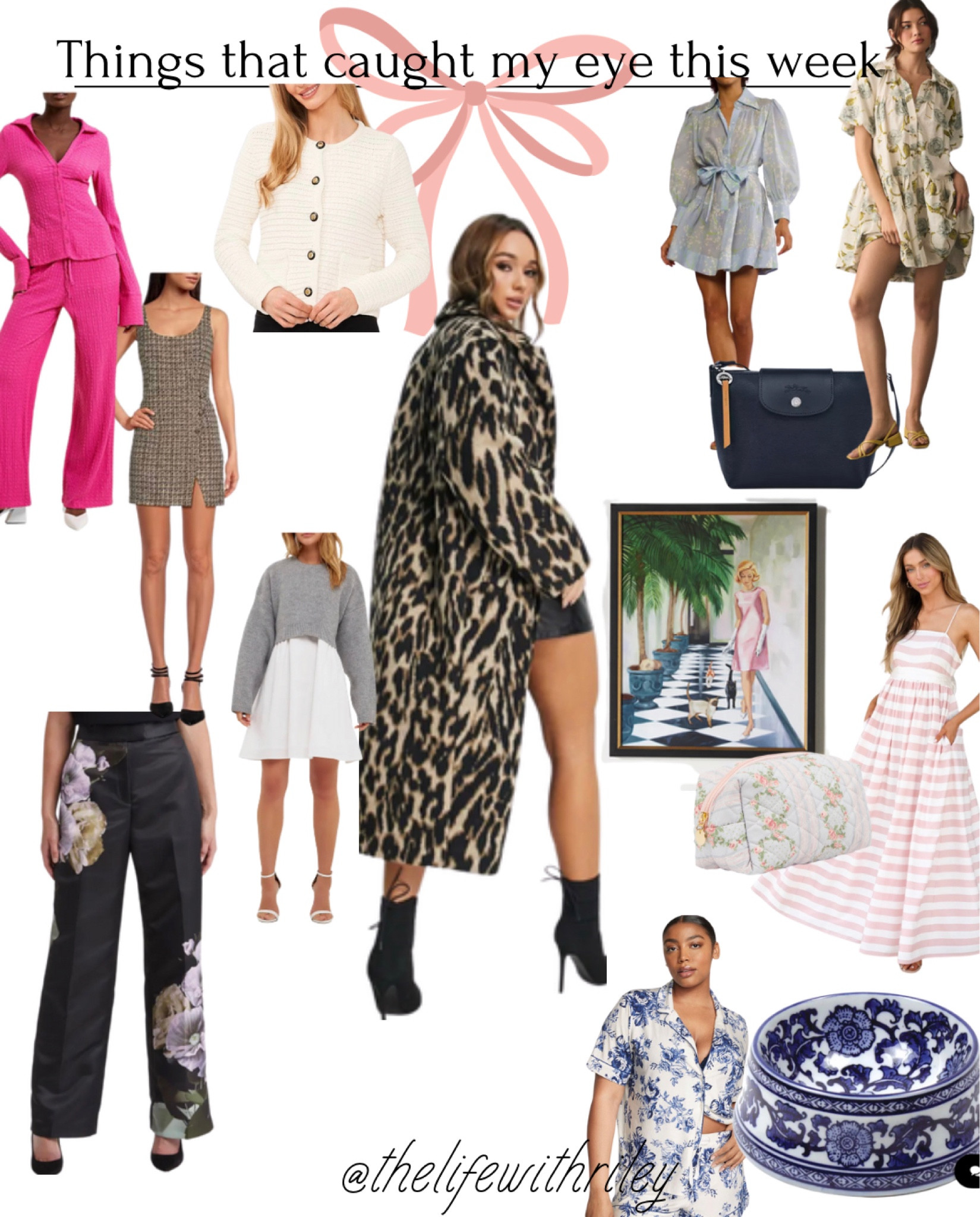 Things that caught my eye this week 

💕 pink matching set 
⚪️ fall cardigan lady jacket 
👗 plaid dress 
🔲 sweatshirt dress
🐆 leopard coat 
💐 black floral pants 
🩵 blue and white pet bowl
👚 toile print pajamas 
🎀 pink and white stripe maxi dress 
🌸 floral make up bag 
🐈 preppy cat walk art 
👜 navy longchamp cross body 
💙 blue puff sleeve dress 
🪻 floral dress 

Fall outfit, fall dress, home decor, wall art, toile print, ginger jar, Chinosorie, fall clothes, fall jacket, fall dress 

#LTKstyletip #LTKhome #LTKSeasonal