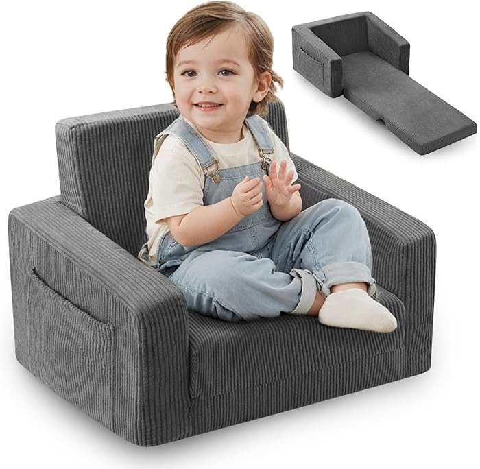 Toddle & Kids Chair, Toddler Chairs, Soft Toddler Couches, Grey, Convertible Sofa to Lounge | Amazon (US)