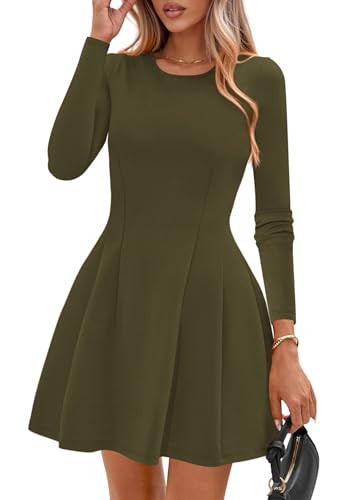 PRETTYGARDEN Long Sleeve Mini Dress for Women 2025 Fall Crewneck Knit Pleated Babydoll A Line Sof... | Amazon (US)