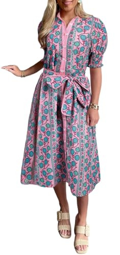 Melliflo Womens Boho Floral Polo Dresses Short Puff Sleeve Button Front Tie Waist Flowy Holiday M... | Amazon (US)