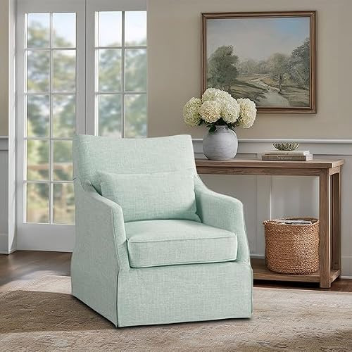 Martha Stewart 360° Mint Swivel Chair, Modern Classic Skirted Armchair with Soft Removable Seat Cushions and Lumbar Pillow, Rust Resistant Metal Swivel Base, for Living Room, Bedroom | Amazon (US)