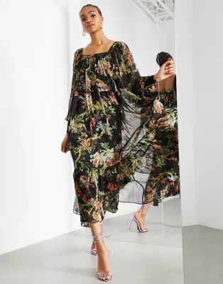 ASOS EDITION oversized maxi dress with square neck in woodland print | ASOS (Global)