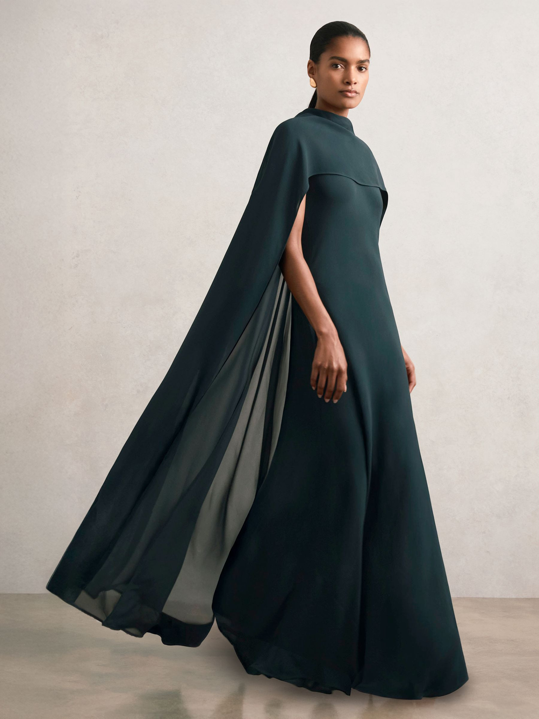 Crepe Cape Maxi Dress in Teal Green | Reiss US