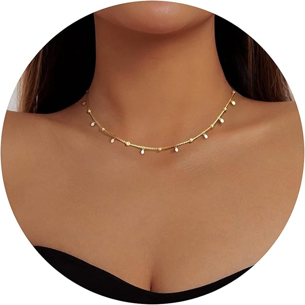 MJartoria Dainty Choker Necklace for Women 14K Gold Plated Diamond Chain Choker Necklace Trendy M... | Amazon (US)