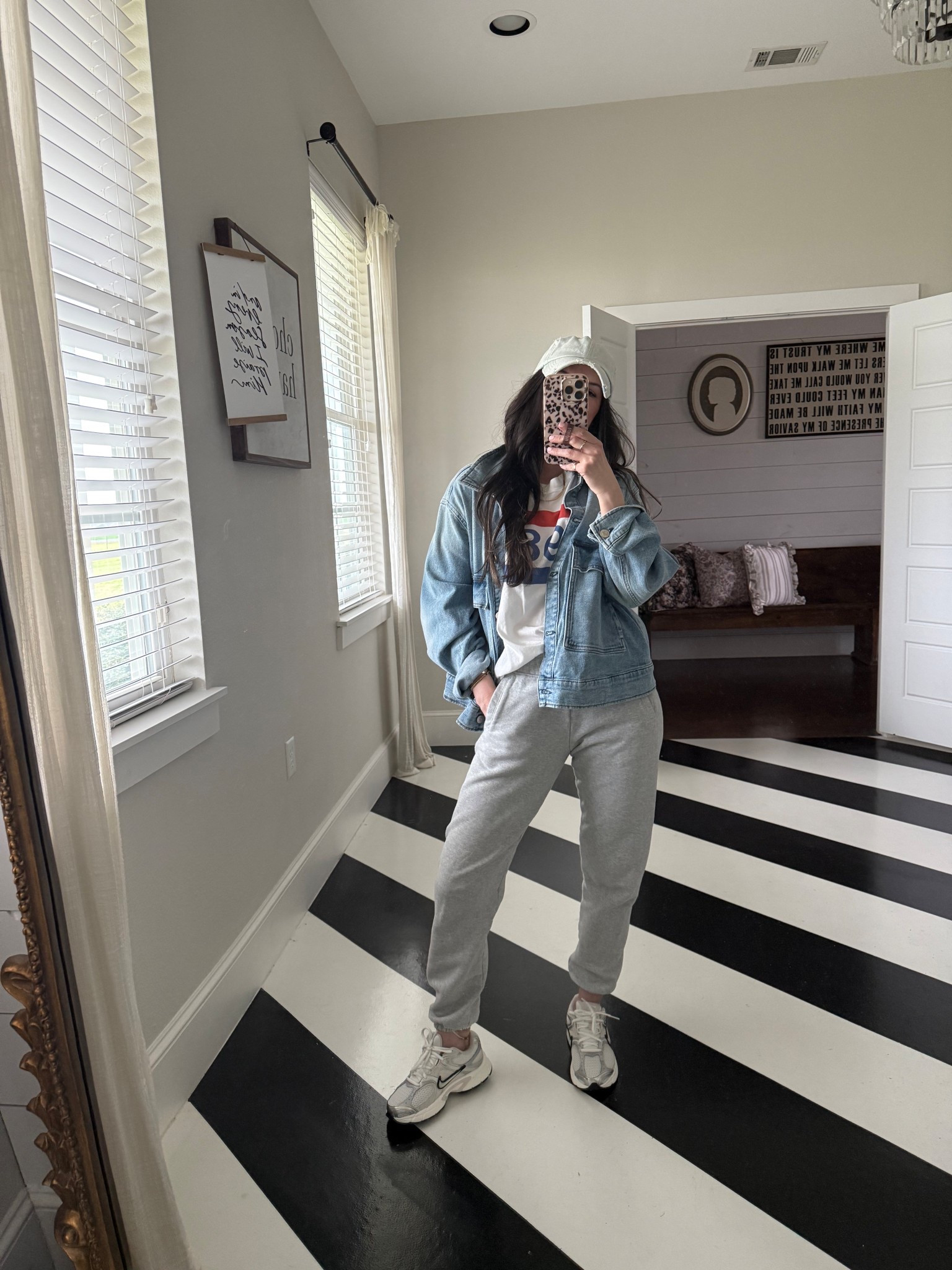 Comfy casual mom outfit! Perfect for sports days, running errands or car line! 
Nike v5 are true to size! Extremely comfortable! 
Linking similar gray joggers and denim jacket

Spring outfit
Travel outfit

#LTKSpringSale #LTKmomlife #LTKgrwm