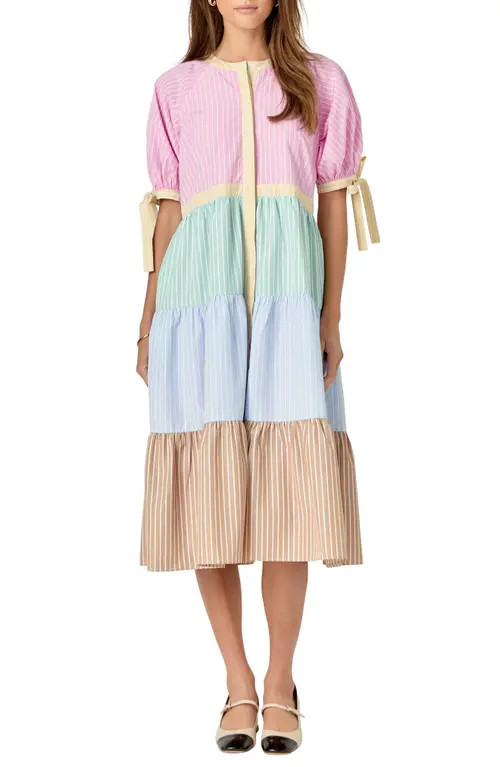 English Factory Colorblock Stripe Tiered Shirtdress in Multi at Nordstrom, Size Medium | Nordstrom