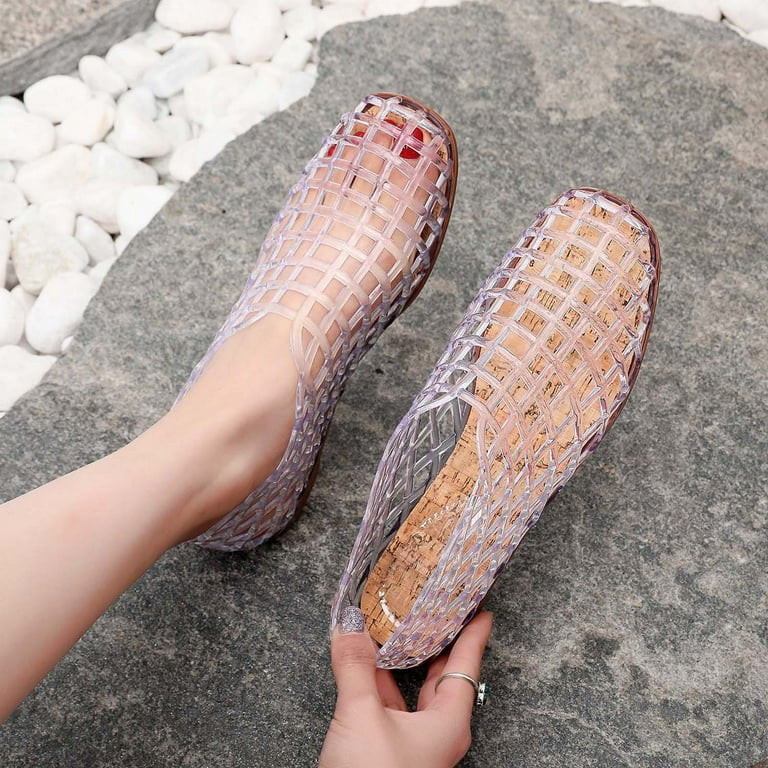 VerPetridure White Jelly Mesh Ballet Flats for Women Adult Clear Hollow Jelly Sandals Beach Balle... | Walmart (US)