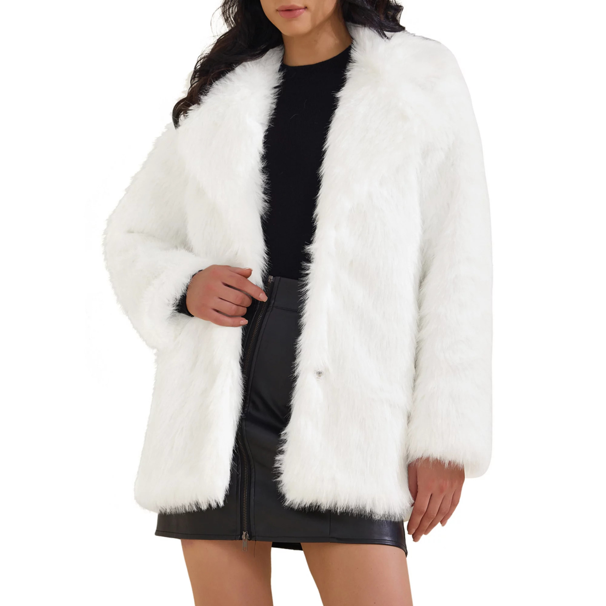Women's Faux Fur Coat Fluffy Long Sleeve Lapel Winter Outerwear Coat | Kohl's