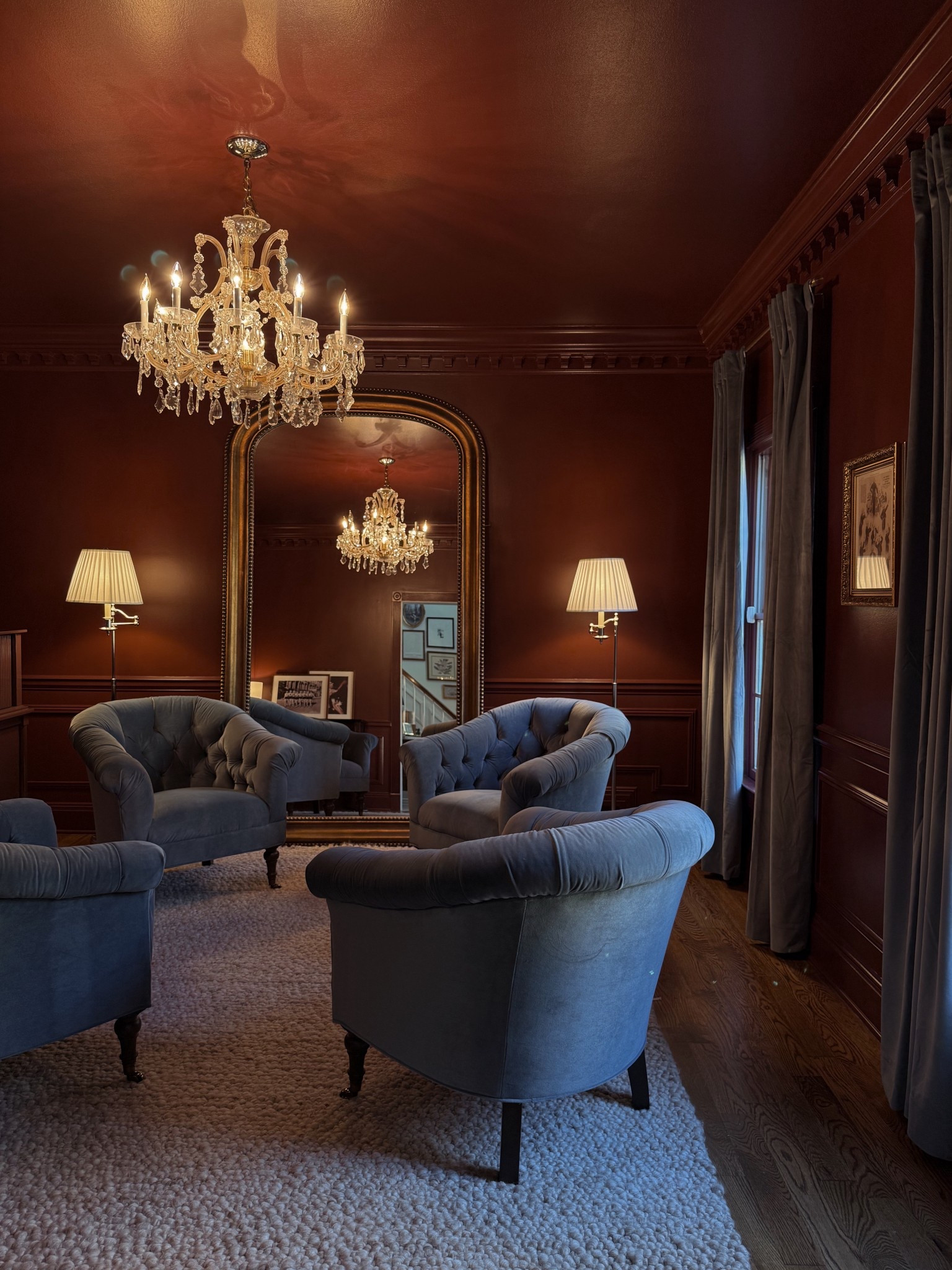 The Lounge 🍸 Color on the walls is Cottage Red by BM!