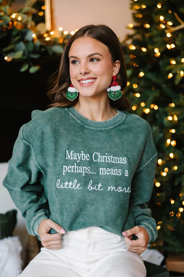 Christmas Means More Green Corded Embroidered Sweatshirt | The Mint Julep Boutique