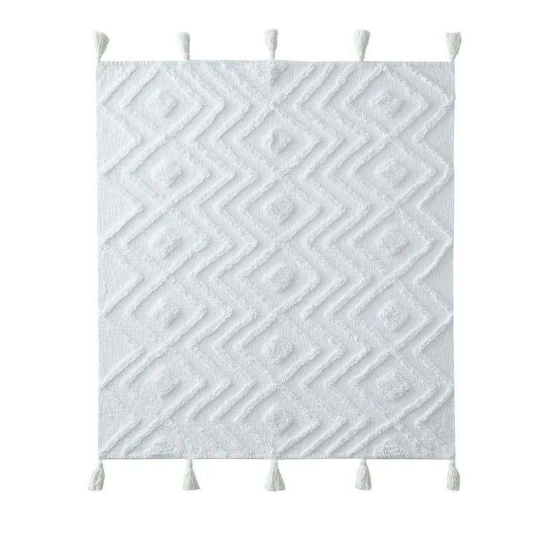 My Texas House Cameron Diamond Cotton Tufted Throw Blanket, White, Standard Throw | Walmart (US)