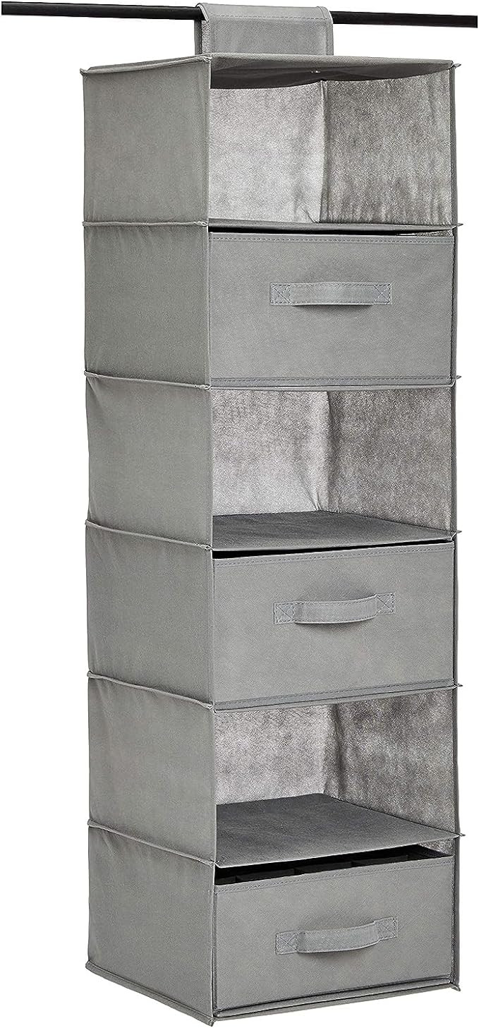 Amazon Basics 6-Tier Hanging Shelf Closet Storage Organizer with Removable Drawers, Grey, 6.9"D x... | Amazon (US)