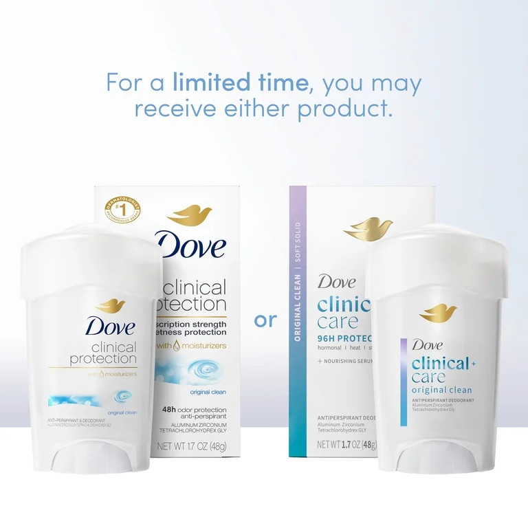 Dove Clinical + Care Antiperspirant Deodorant Soft Solid for Women Original Clean, 1.7 oz | Walmart (US)
