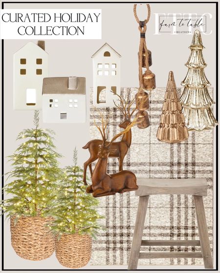 Curated Holiday Collection. Follow @farmtotablecreations on Instagram for more inspiration. A lot of these items are in stock in store only but will be RESTOCKED for online shipping. Set of 2 Brown Deer Tabletop Decoration, 17.75 in, by Holiday Time. 4 Count Metal Hanging Bells Christmas Decoration, Antique Gold Finish, 28.75 in, by Holiday Time. Better Homes & Gardens Braided Rush Round Baskets, Set of 2, Extra Large & Large. My Texas House Gold Glass Tree Decoration, 15 inch. My Texas House White Ceramic House Decoration. My Texas House Highlands Area Rug, Beige. My Texas House Large Bronze Glass Tree Decoration. Metal Casted Reindeer Tabletop Décor, Black Finish, 16 in, by Holiday Time. Daisy Vintage Style Solid Mindi Wood Accent Stool by East at Main, Natural Brown Rustic 22"x12"x22" Walmart Holiday Finds. Walmart Home. Holiday Decor. Christmas Decor. 

#LTKHoliday #LTKhome #LTKfindsunder50