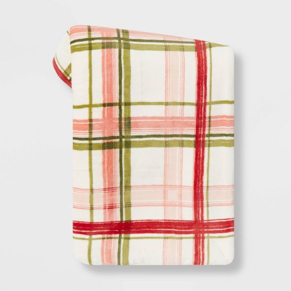 Windowpane Plaid Printed Plush with Sherpa Reverse Christmas Throw Blanket Multi - Threshold™ | Target