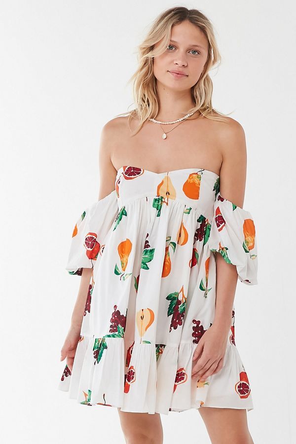 UO Summer In Italy Off-The-Shoulder Mini Dress | Urban Outfitters (US and RoW)