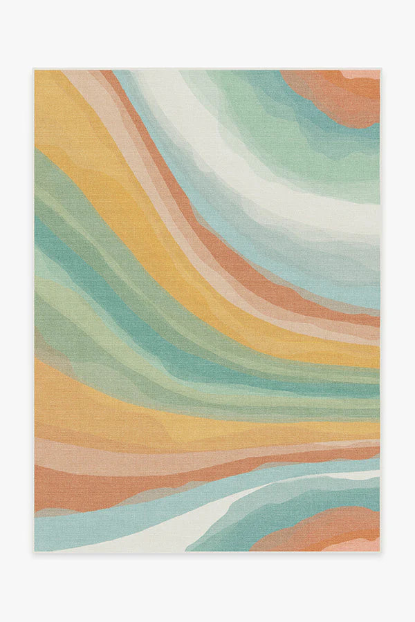 Watercolor Waves Copper Jade Outdoor Rug | Ruggable