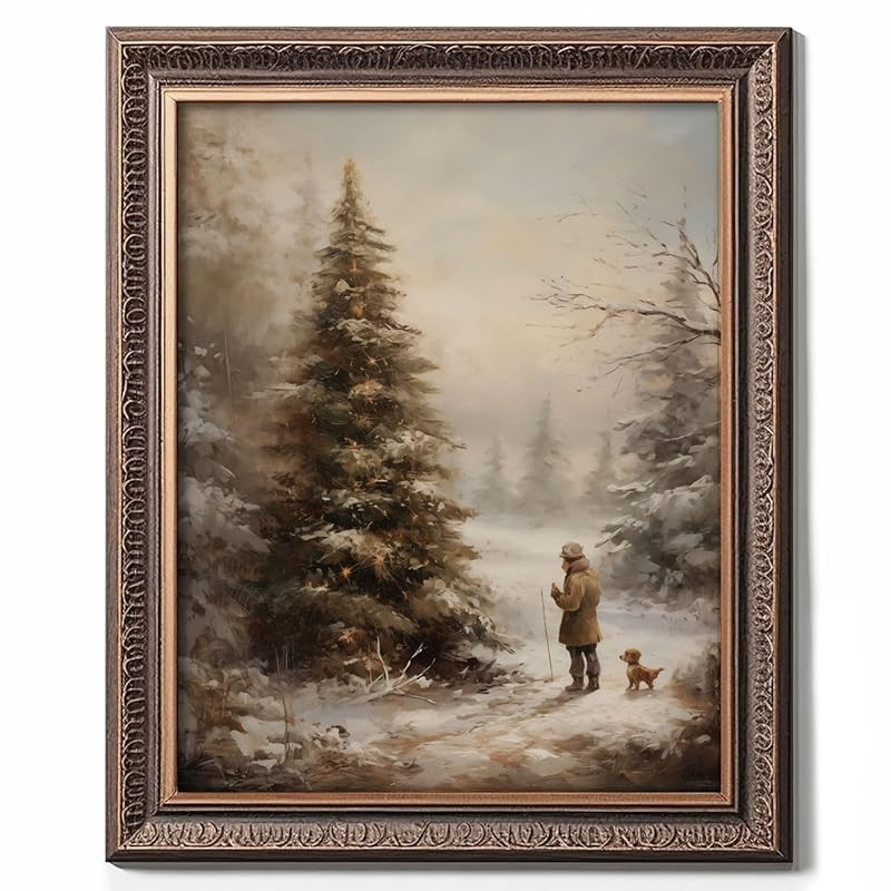 Christmas Vintage Painting Print Winter Rustic Wall Art Farmhouse Christmas Holiday Decor Print C... | Amazon (US)