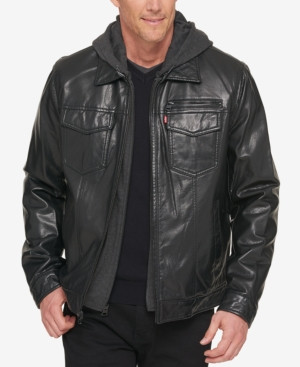 Levi's Men's Faux Leather Trucker Jacket with Bib & Hood | Macys (US)
