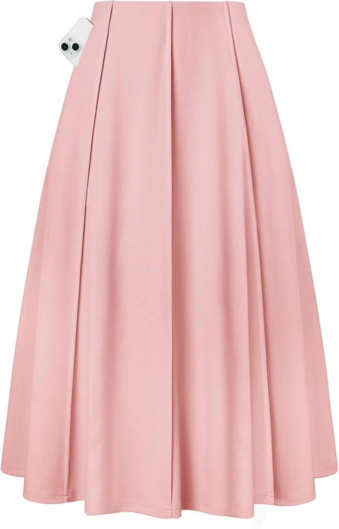 Kate Kasin Women's Pleated Midi Skirt 2026 Fall High Waisted Knee Length Flowy A Line Swing Casua... | Amazon (US)