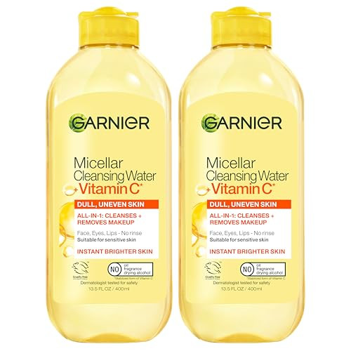 Garnier Micellar Water with Vitamin C, Facial Cleanser & Makeup Remover, Brightening & Hydrating, For All Skin Types, Vegan, Cruelty Free, 13.5 Fl Oz (400mL), 2 Count | Amazon (US)
