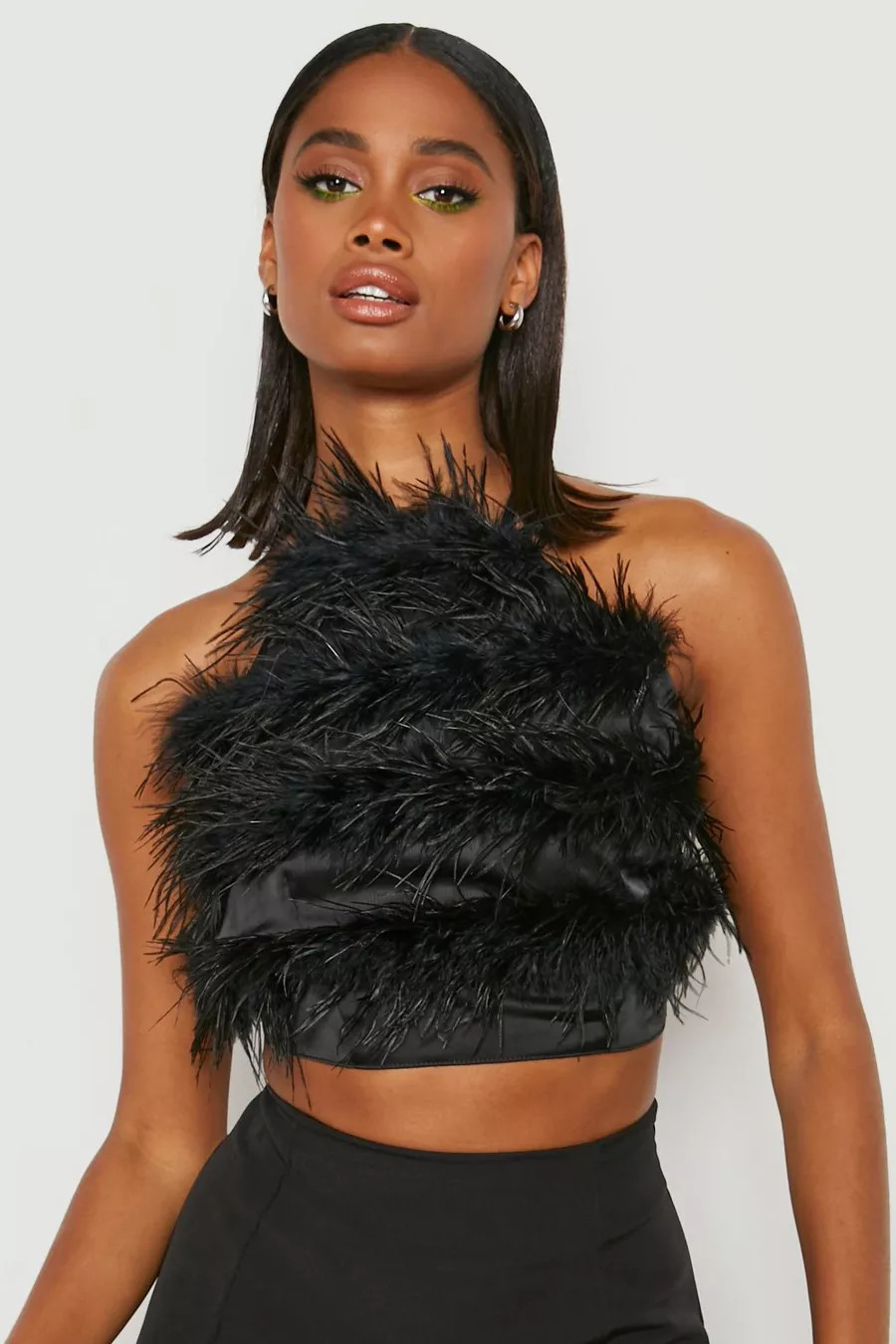 Black Feather Detail Cross Back Top | Boohoo.com (UK & IE)