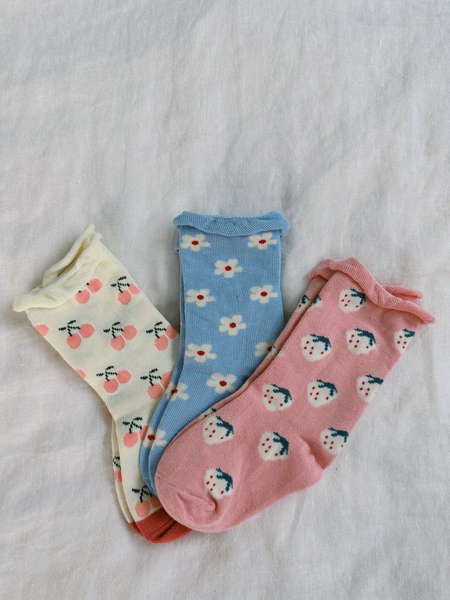 Ruffle Girly Socks Set (3 pairs) | Sun Peony Coconut