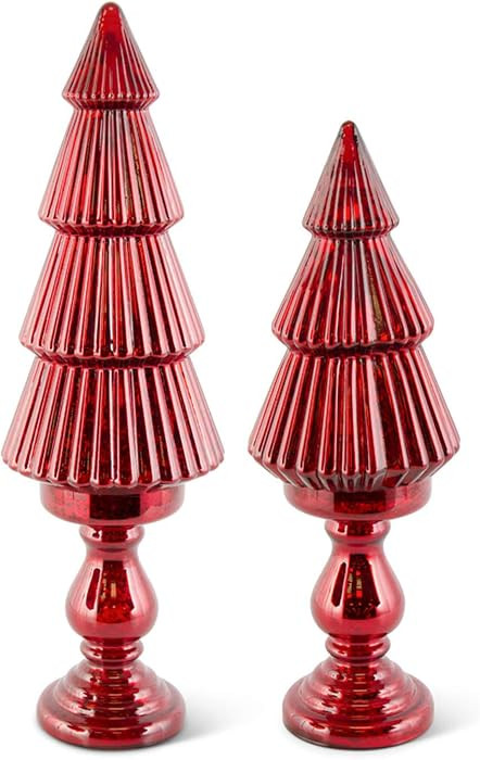 K&K Interiors 54212A-RD Set of 2 Red Mercury Glass Trees on Pedestals | Amazon (US)